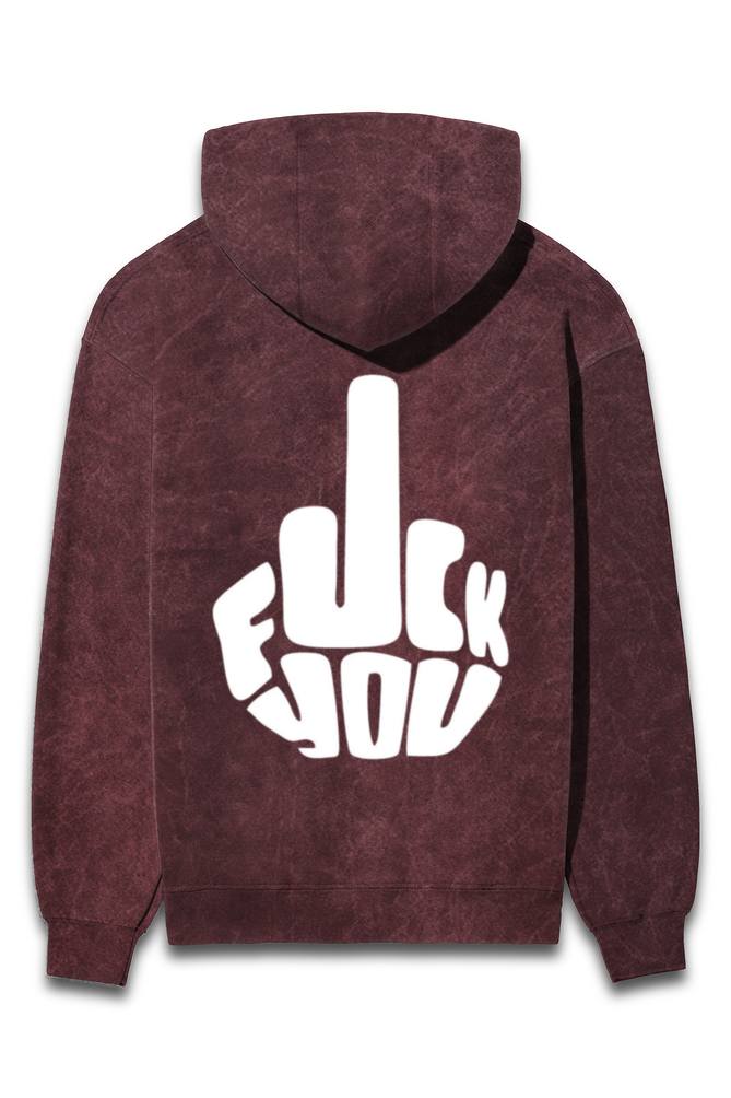 'F**K U' Printed Acid Wash Hoodie