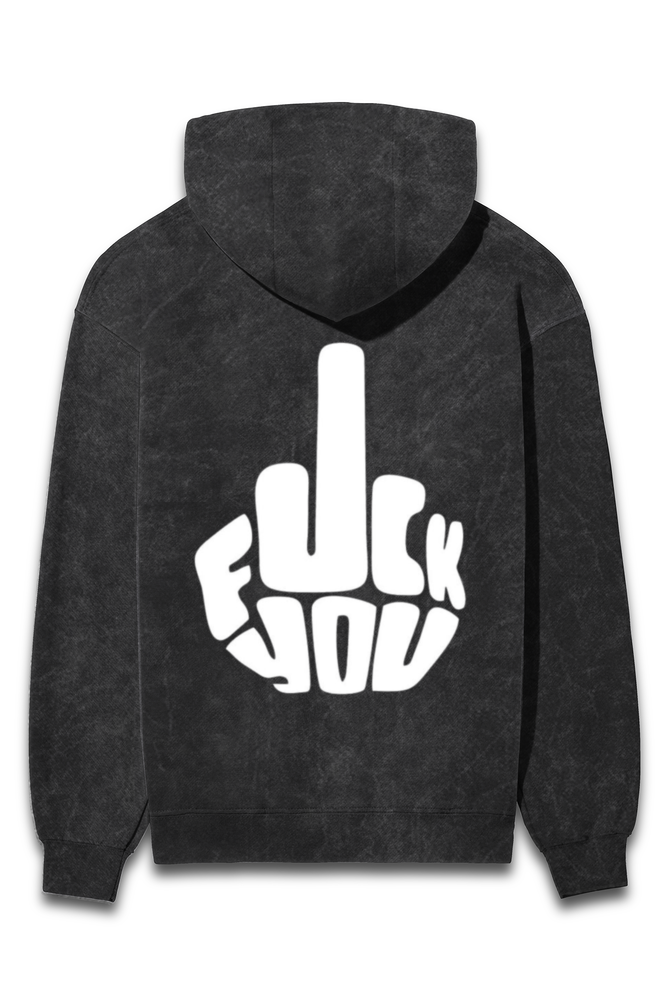 'F**K U' Printed Acid Wash Hoodie