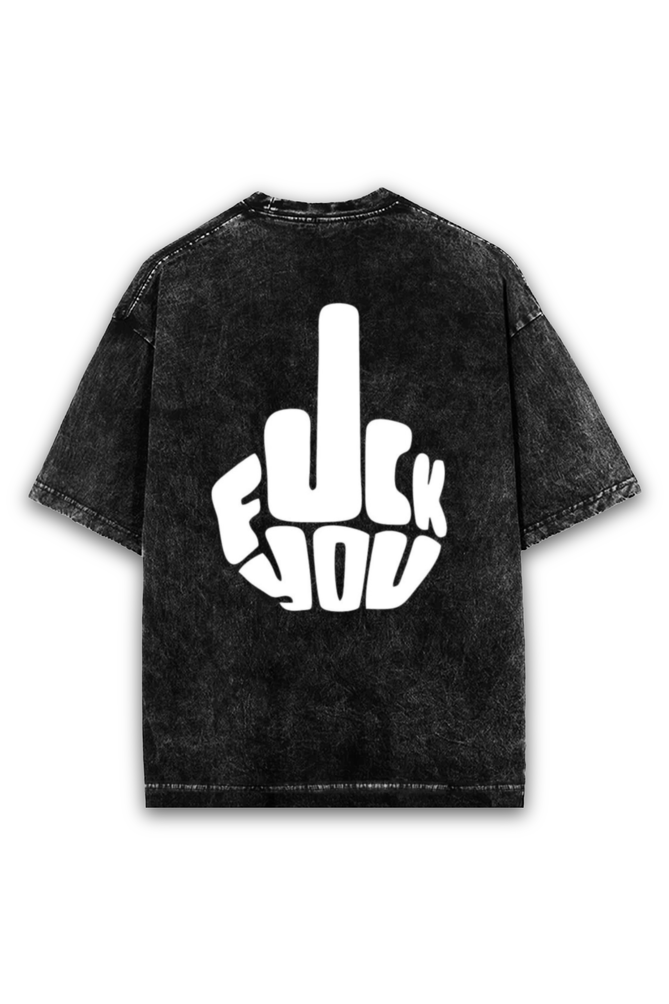'F**K U' Printed Acid Wash Oversized T-shirt