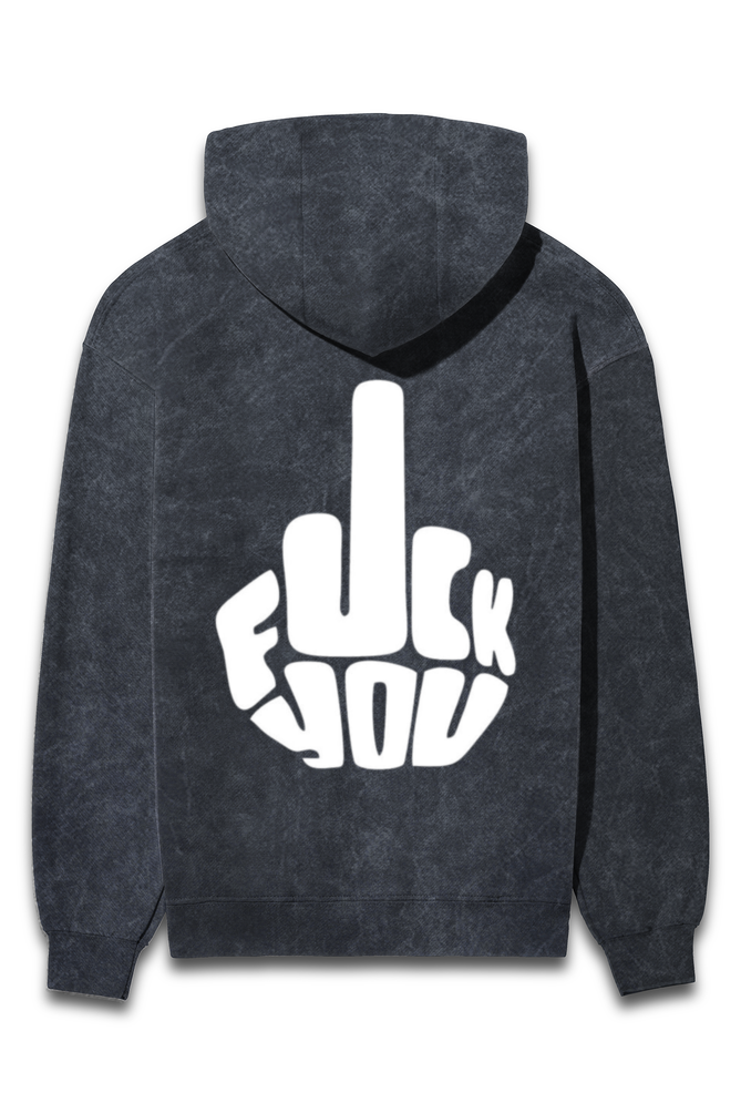 'F**K U' Printed Acid Wash Hoodie