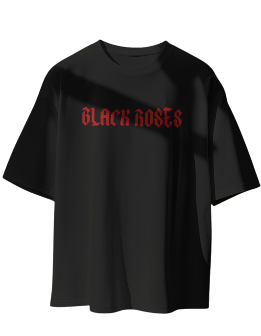Black Roses Oversized Printed Cotton T-Shirt