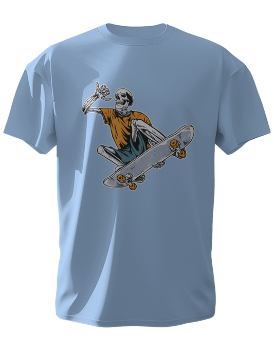 Round Neck Half Sleeve Classic T-Shirt with a graphic of a skateboarding character