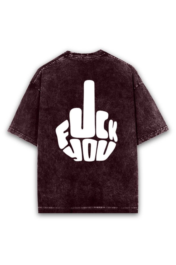 'F**K U' Printed Acid Wash Oversized T-shirt