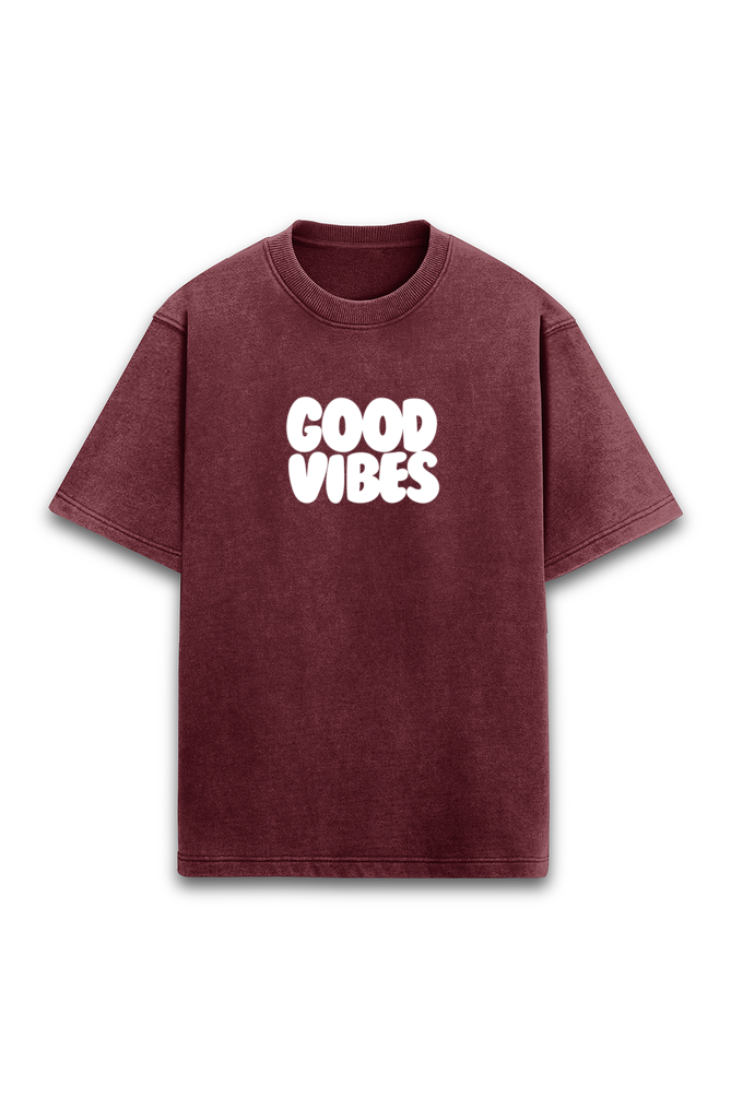 **"Good Vibes" Oversized Acid Wash T-Shirt