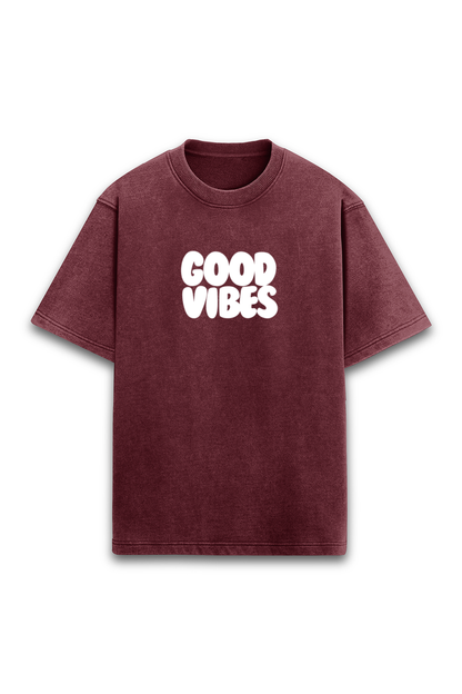 **"Good Vibes" Oversized Acid Wash T-Shirt