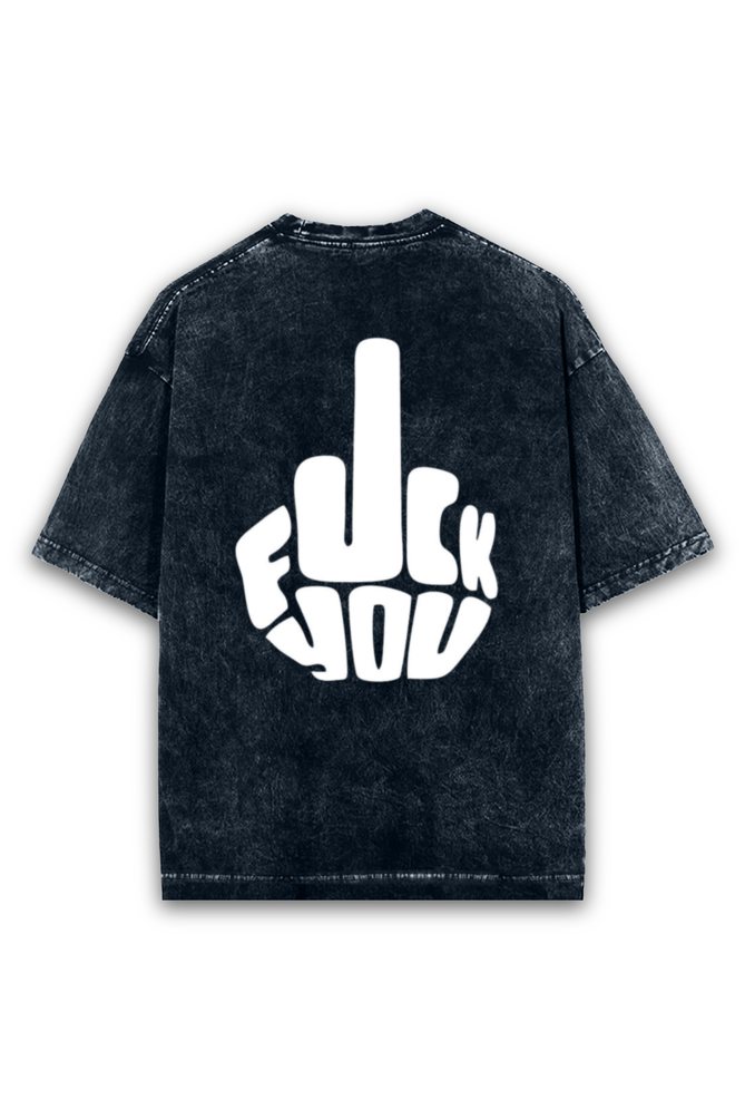 'F**K U' Printed Acid Wash Oversized T-shirt