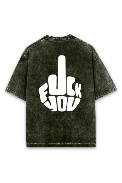 'F**K U' Printed Acid Wash Oversized T-shirt