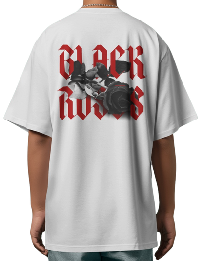 Black Roses Oversized Printed Cotton T-Shirt