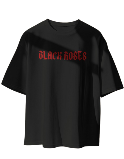 Black Roses Oversized Printed Cotton T-Shirt