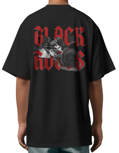 Black Roses Oversized Printed Cotton T-Shirt