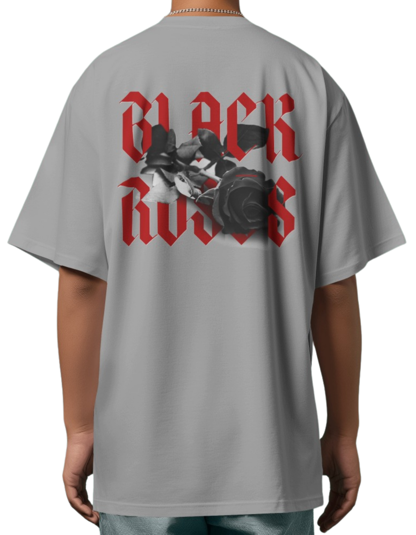 Black Roses Oversized Printed Cotton T-Shirt
