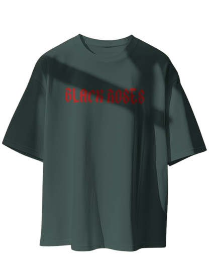 Black Roses Oversized Printed Cotton T-Shirt