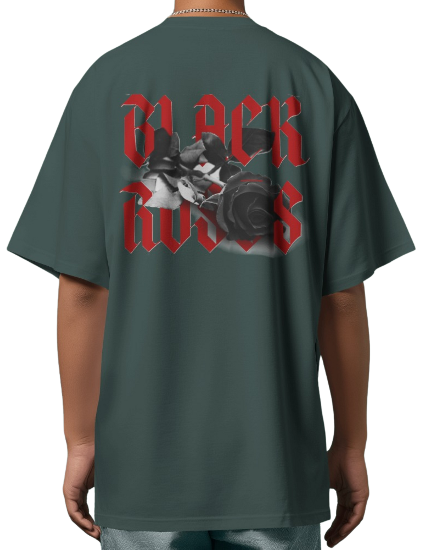 Black Roses Oversized Printed Cotton T-Shirt