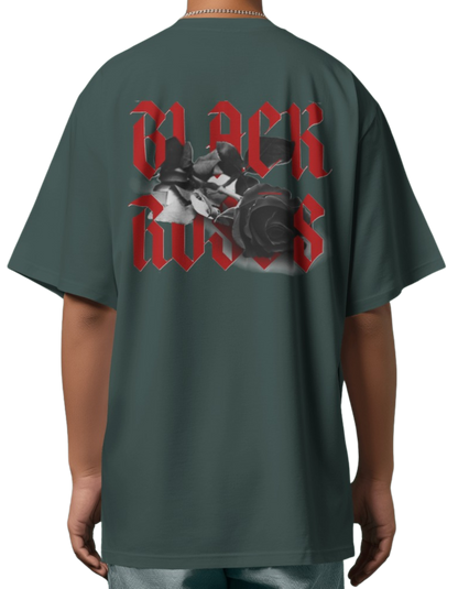 Black Roses Oversized Printed Cotton T-Shirt
