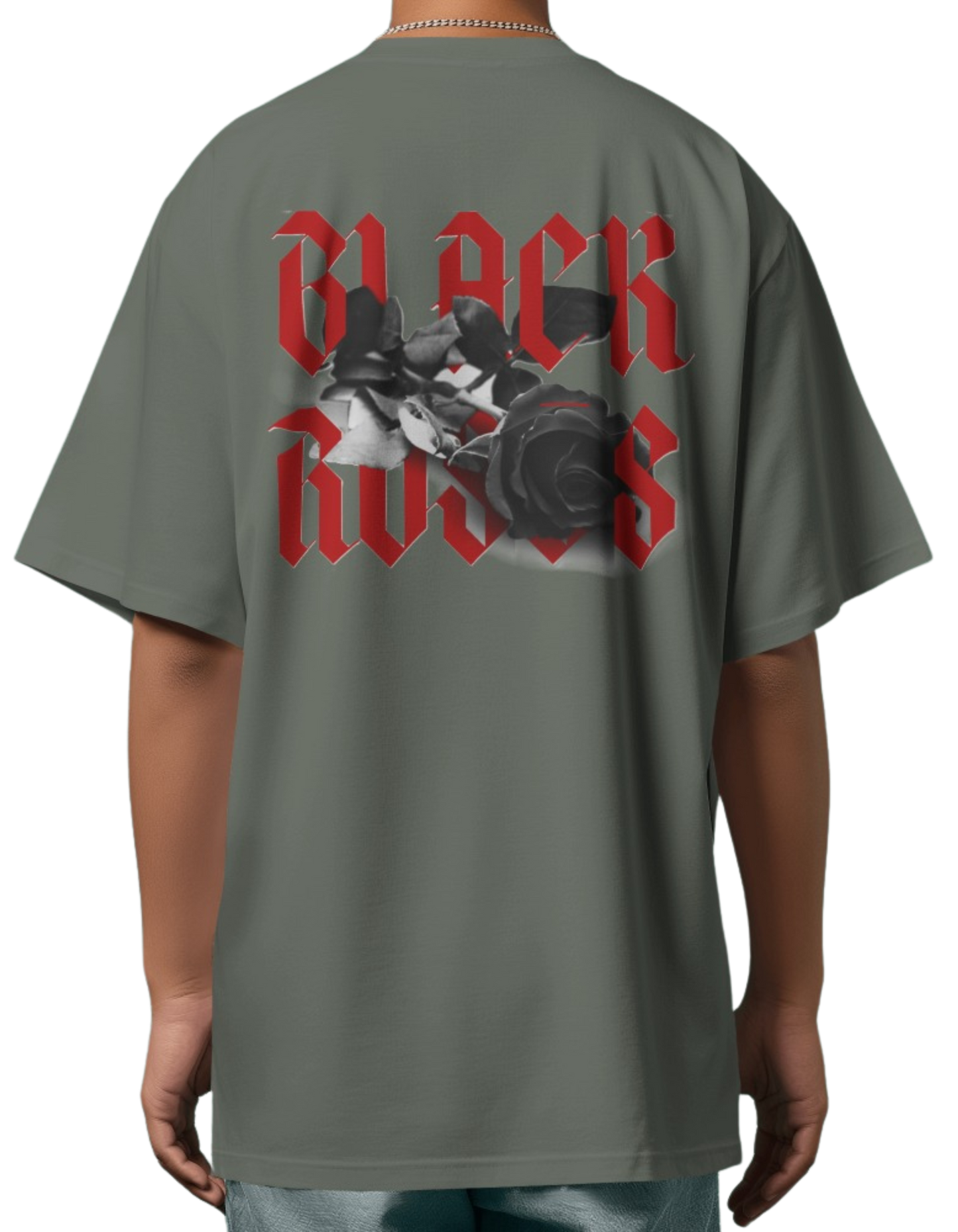 Black Roses Oversized Printed Cotton T-Shirt