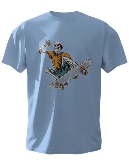 Round Neck Half Sleeve Classic T-Shirt with a graphic of a skateboarding character
