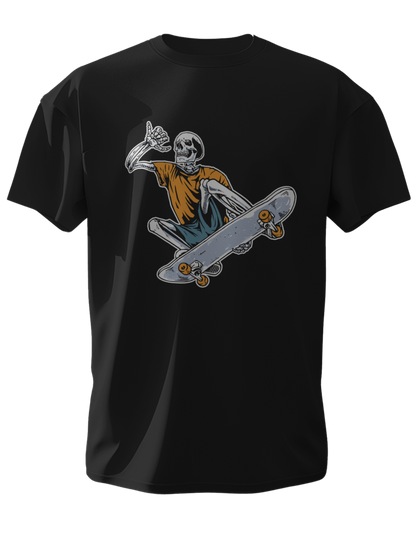 Round Neck Half Sleeve Classic T-Shirt with a graphic of a skateboarding character