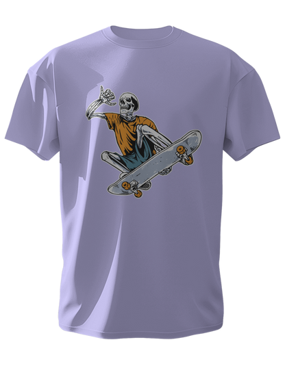 Round Neck Half Sleeve Classic T-Shirt with a graphic of a skateboarding character
