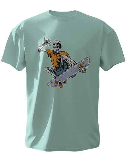 Round Neck Half Sleeve Classic T-Shirt with a graphic of a skateboarding character