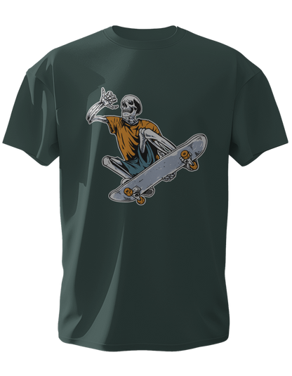 Round Neck Half Sleeve Classic T-Shirt with a graphic of a skateboarding character