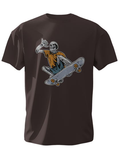 Round Neck Half Sleeve Classic T-Shirt with a graphic of a skateboarding character
